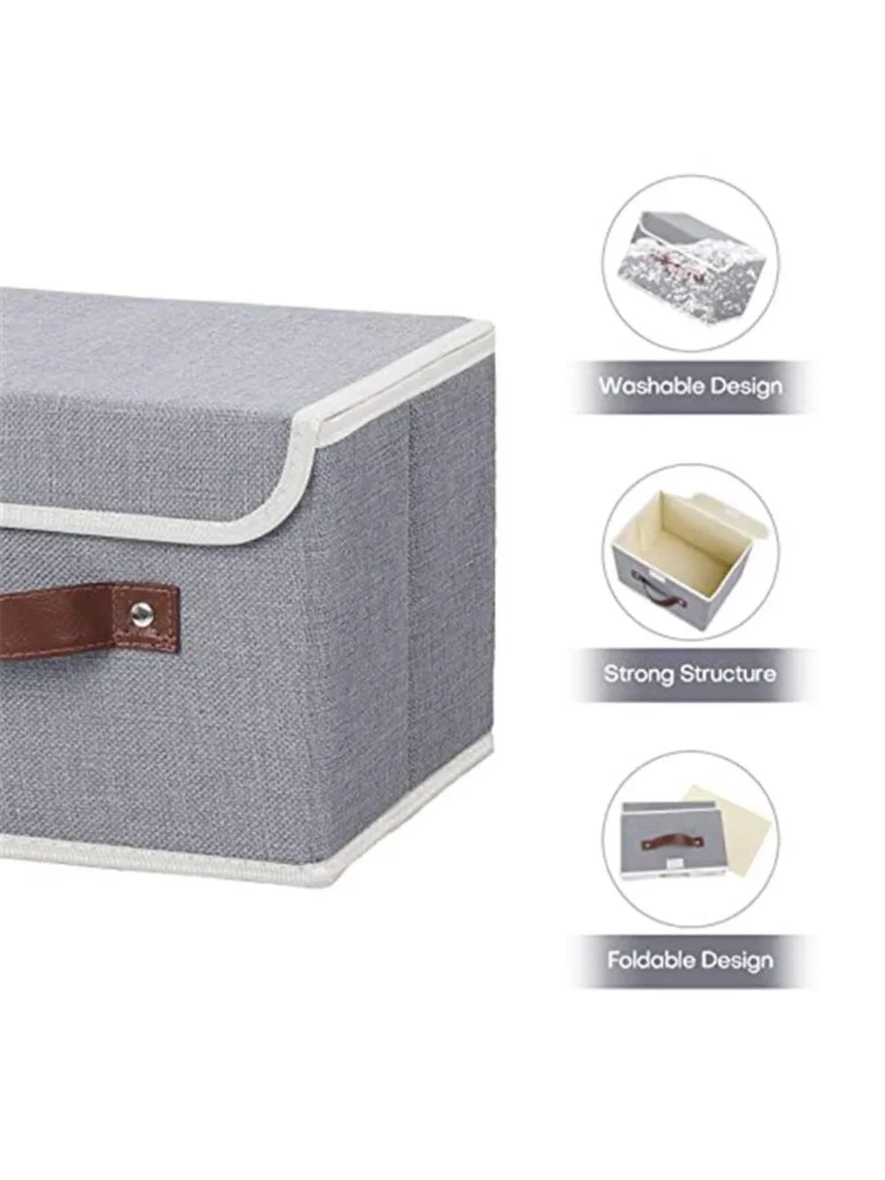 Fabric Storage Box Bins with Lids, Gray, 10